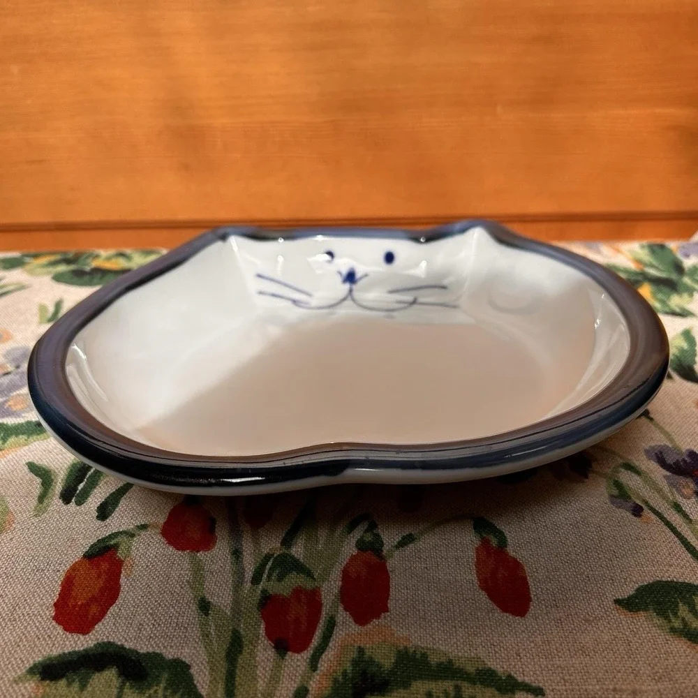 VTG Takahashi San Francisco Blue Fat Chubby Happy Cat Ceramic Serving Dish Plate
